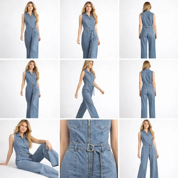 FRAME Sleeveless Wide-Leg Denim Jumpsuit $478 Belted Utility Size M J1838 - Picture 10 of 11